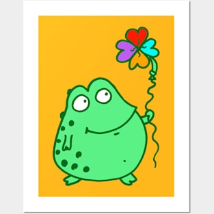 Frog holding rainbow clover balloon! Posters and Art